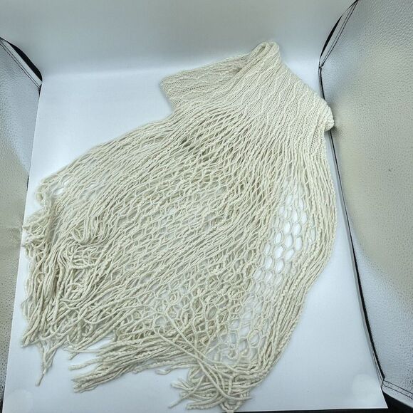 Unisex Crochet Fringe Scarf Beige 76 in x 9 In - Picture 7 of 11
